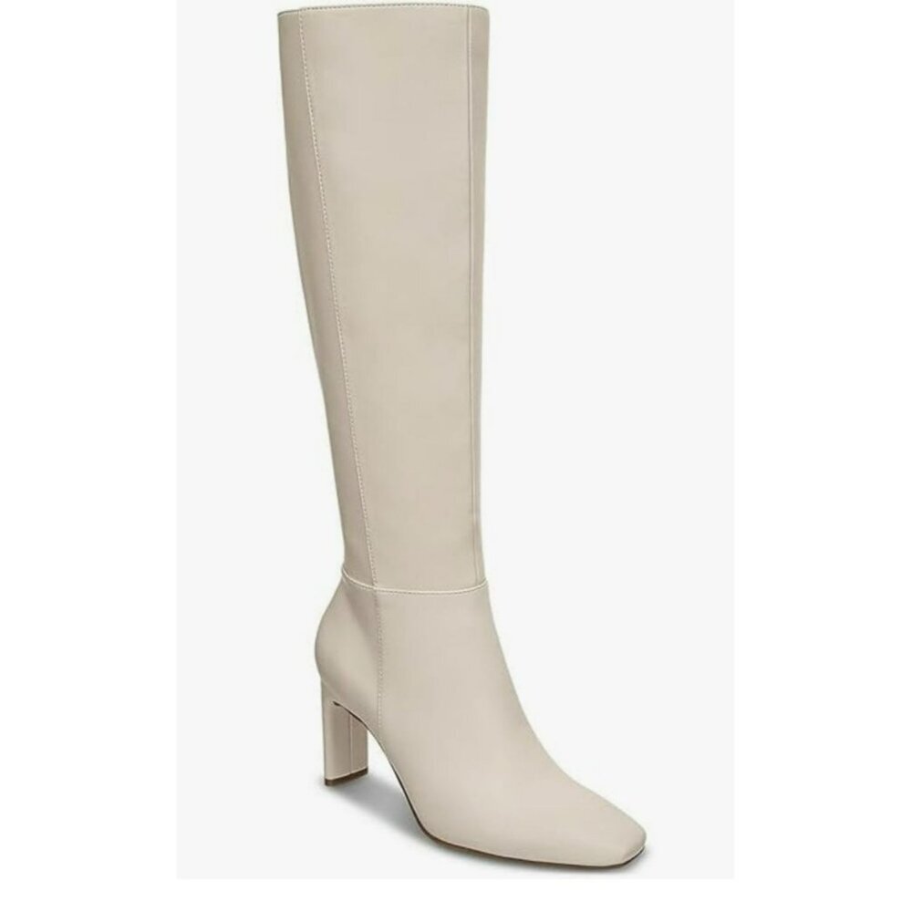 Classic Women's Knee-High Block Heel Boot in Cream